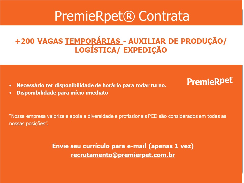Imagem divulgada anuncia vagas temporárias na PremieRpet 